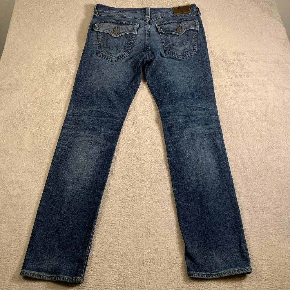 True Religion Geno Jeans Mens 36x35 Blue Relaxed Slim Fit‎ Distressed Denim